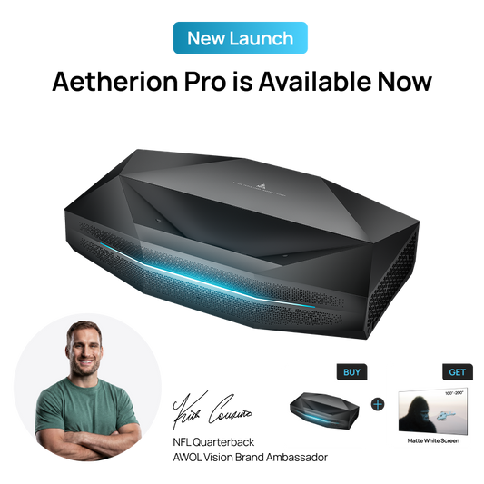 AWOL Vision Aetherion Pro 4K RGB laser ultra short throw projector for home theater rooms