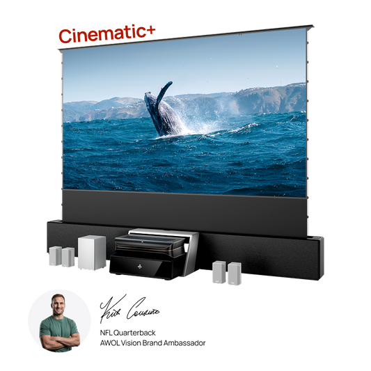 AWOL Theater 3000X Plus with Station complete home theater bundle with projector screen cabinet and speakers