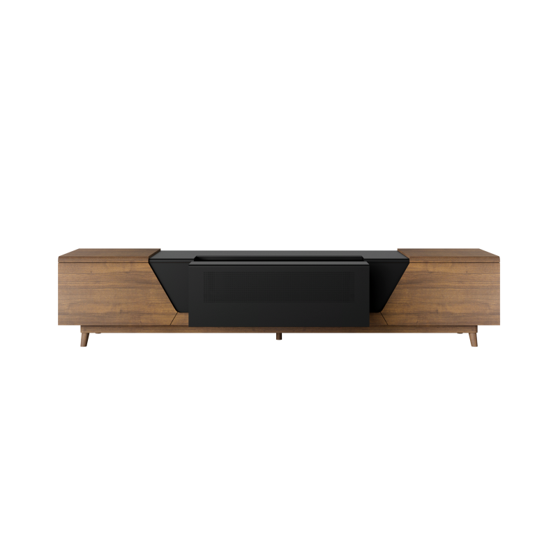 AWOL Vision Smart Cabinet walnut projector cabinet for ultra short throw home theater setup
